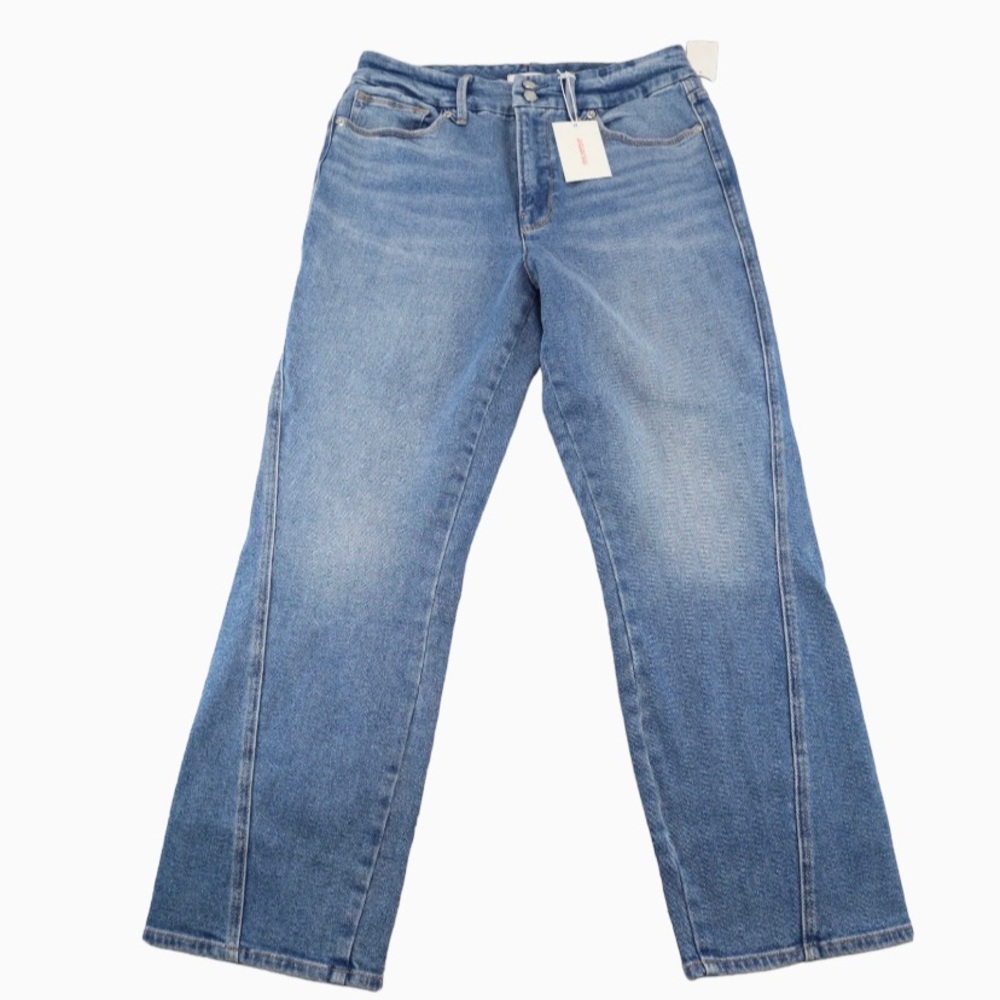 Good American Women's Jeans Blue Indigo Straight Leg Girlfriend Light Wash